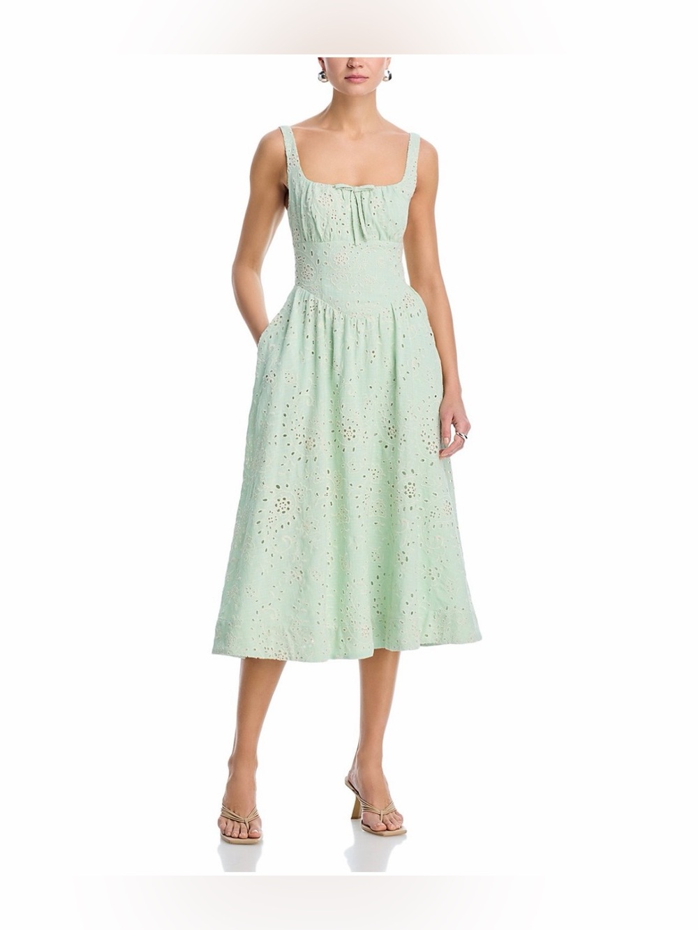 AQUA Paisley tie front midi dress. Size XXS. Color Sage. Fits a size US2